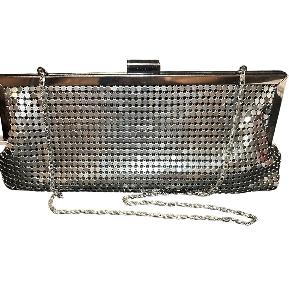 Style & Co Silver Chain Mesh Metal Clutch Handbag Party Evening Special Occasion